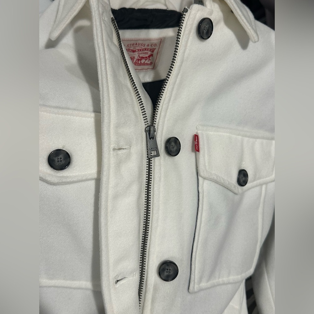 Winter White Levi’s Women Long Oversized Fringe Fashion Jacket Sz XS NWT $150 - Picture 4 of 9